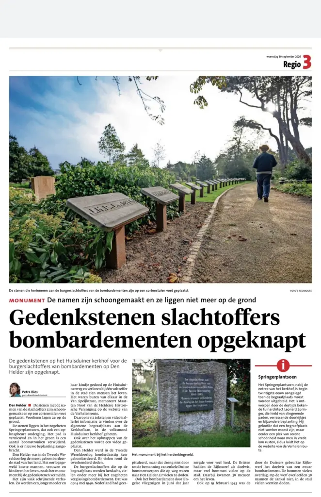 Artikel in NHD over gedenkstenen die in ere zijn hersteld